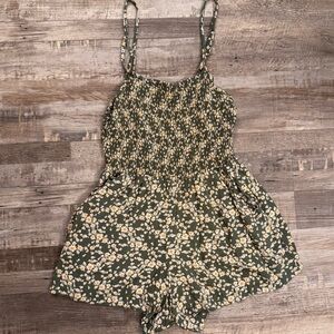 Angie Floral Romper kids Large Green Smocked Boho Summer Shorts Romper